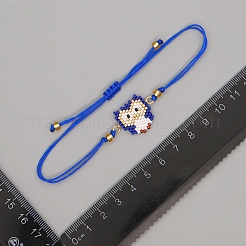 MIYUKIシード編みこみビーズブレスレット  女性のためのフクロウの友情のブレスレット  ブルー  11インチ（28cm）&nbsp;BJEW-A121-35