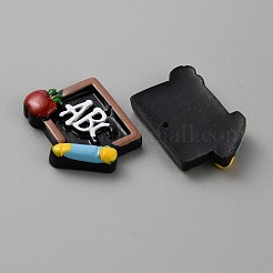不透明樹脂ペンダント  鉛筆とリンゴの黒板チャーム  先生の日のために  ブラック  21x27.5x5mm  穴：1.8mm&nbsp;RESI-WH0021-77
