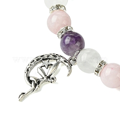 8mm Natural Rose Quartz & Quartz Crystal & Amethyst Round Beaded Stretch Bracelets&nbsp;BJEW-JB10738-02