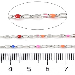 真鍮をあしらったチェーン  エナメル  スプールで  はんだ付け鉛フリー、カドミウムフリー  プラチナ  ミックスカラー  4x2x0.2mm&nbsp;AJEW-Q153-03P-06