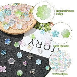 ガラスビーズキャップ 7種類 100個  あじさいの花  ミックスカラー  10~17x10~17x3.5~6mm  穴：1.2~1.5mm&nbsp;GLAA-YW0005-98