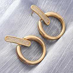 Brass Micro Pave Clear Cubic Zirconia Ring Dangle Stud Earrings&nbsp;EJEW-F374-01G