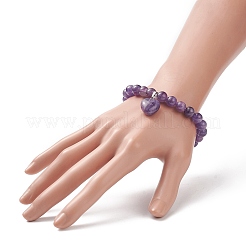 天然アメジストビーズのブレスレット  ハートシェイプ ペンダント ブレスレット  女性のための  3/8インチ（0.85cm）  内径：2-1/8インチ（5.5cm）&nbsp;BJEW-JB09039-04