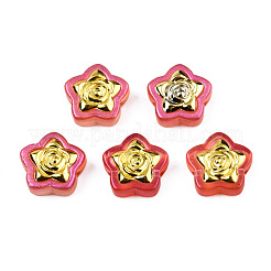 透明なスプレー塗装ガラスビーズ  グリッターパウダーと金メッキの真鍮パーツ  花とスター  トマト  14x14.5x5.5mm  穴：1mm&nbsp;LAMP-N032-02-A07