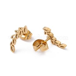 304ステンレススチール製オリーブリーフスタッドピアス（女性用）  ゴールドカラー  11.5x4mm  ピン：0.8mm&nbsp;EJEW-E163-14G