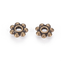 チベット風ビーズ  カドミウムフリー＆ニッケルフリー＆鉛フリー  花  アンティークブロンズ  6x1mm  穴：2mm&nbsp;X-TIBEB-A0700-AB-FF