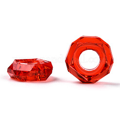 エポキシ樹脂ヨーロピアンビーズ  大穴ビーズ  ドーナツ  多面カット  レッド  13~14x5mm  穴：6mm&nbsp;RPDL-N015-03G