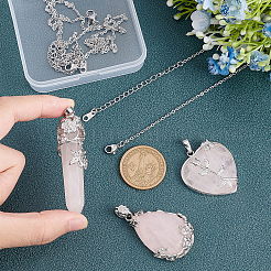 DIY 宝石ネックレス メイキング キット  天然ローズクォーツのティアドロップ＆ブレット＆ハートペンダントを含む  304ステンレススチールアズキチェーンネックレス  6個/箱&nbsp;DIY-SC0019-16