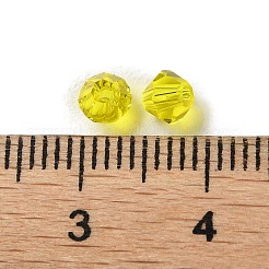 透明ガラスビーズ  双円錐形  きいろ  4x4x3.5mm  穴：1mm  720個/袋&nbsp;GGLA-Z004-05H