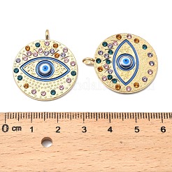 合金ラインストーンペンダント  エナメル  ナザールボンジュウ  ゴールドカラー  30x25.5x5mm  穴：2mm&nbsp;FIND-B051-07G