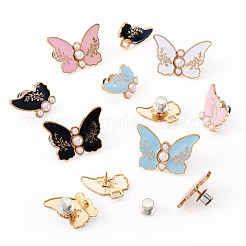 8Pcs 4 Colors Butterfly Alloy & Imitation Pearl Adjustable Jean Button Pins&nbsp;FIND-TA0009-12