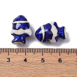 手作りの陶器ビーズ  手描きの陶器ビーズ  魚  ミディアムブルー  17.5~18.5x13~13.5x8.5~9mm  穴：1.8mm&nbsp;PORC-R002-01B