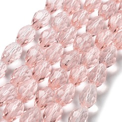 ガラスビーズ連売り  多面カット  ドロップ  ピンク  12x8mm  穴：1mm  約56~58個/連  25~27インチ&nbsp;EGLA-E010-8x12mm-12
