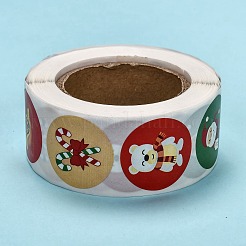 クリスマスタグステッカー  粘着紙ギフトタグステッカー  パーティーのために  装飾的なプレゼント  クリスマステーマの模様  24.5mm  500PCS /ロール&nbsp;DIY-E023-07E