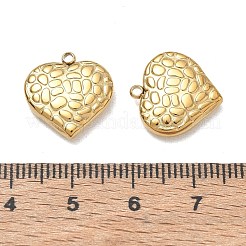 304ステンレスペンダント  テクスチャハートチャーム  イオンプレーティング（ip）  18KGP本金メッキ  15.5x15x3.5mm  穴：1.5mm&nbsp;SA-CBAF1D5-08G-C