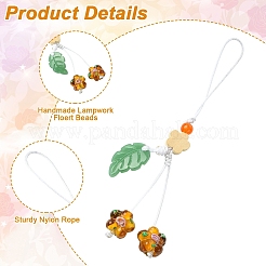 5Pcs 5 Colors Handmade Lampwork with Transparent Glass Bead Pendant Decorations&nbsp;HJEW-YW00463