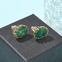 304 Stainless Steel Turquoise Oval Stud Earrings for Women&nbsp;EJEW-R010-01G-03