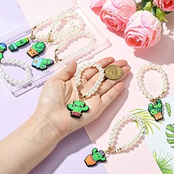 7個 7スタイル サボテン PVC プラスチックカップチャーム  プラスチックパールの丸いビーズチェーン付き  春の緑  103~111mm  1個/スタイル&nbsp;HJEW-CJ0001-19