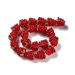 手作りランプワークビーズ連売り  ラズベリー  ファイヤーブリック  12.5x12.5mm  穴：1.4mm  約20個/連  9.84''（25センチメートル）&nbsp;LAMP-Q036-05C