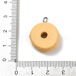 不透明樹脂ペンダント  パンを模倣する  プラチナアイアンループ付き  ドーナツ  23.5x20x10mm  穴：2mm&nbsp;RESI-Q020-05G