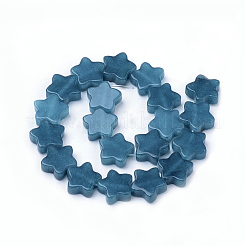 天然石ホワイトジェイドビーズ連売り  染め  スター  スチールブルー  12x12x4~5mm  穴：1mm  約20個/連  8.26インチ&nbsp;G-R451-08E
