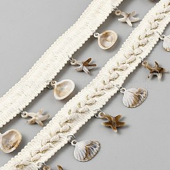 5ヤードのコットンリボン  プラスチック製の貝殻とヒトデのチャーム付き。衣類、ドレス、裁縫用アクセサリーに。  フローラルホワイト  7/8インチ（22mm）  約5ヤード（4.6m）/ロール&nbsp;OCOR-WH0101-193