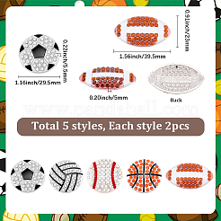 10Pcs 5 Styles Sports Balls Alloy Rhinestone Cabochons&nbsp;FIND-SC0023-43