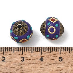 真鍮、樹脂、ポリマークレイのビーズ  幾何学的な丸み  ダークブルー  12.5mm  穴：1.6mm&nbsp;PY-CBAE318-09