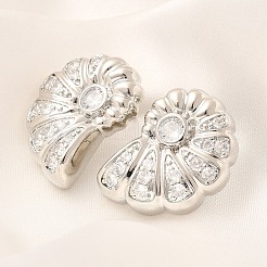 Rack Plating Shell Shape Brass Micro Pave Clear Cubic Zirconia Stud Earrings&nbsp;EJEW-H143-27P