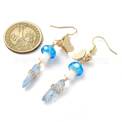 4 Pairs 4 Color Dyed Natural Quartz Crystal Nugget & Mushroom Lampwork Dangle Earrings&nbsp;EJEW-TA00335