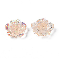 クリア樹脂カボション  ABカラーメッキ  花バラ  桃パフ  15x14x6mm&nbsp;CRES-N030-001B-05