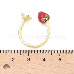 女性用真鍮エナメルカフオープンリング  18KGP本金メッキ  花  内径：17mm&nbsp;LS-RJEW-Q019-01B-G