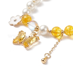 Round Natural Quartz Crystal(Dyed & Heated) & Shell Pearl Beaded Stretch Bracelet&nbsp;BJEW-TA00191-04
