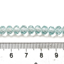 透明ベーキングペイントガラスビーズ連売り  多面カット  ロンデル  淡いターコイズ  6x5mm  穴：1.2mm  約80~85個/連  38~40cm&nbsp;DGLA-A034-T6mm-D01