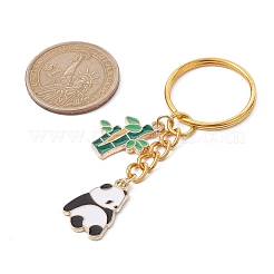 パンダ&竹合金エナメルペンダントキーホルダー  鉄のスプリットキーリング付き  ゴールドカラー  7.15cm&nbsp;KEYC-JKC00629-03