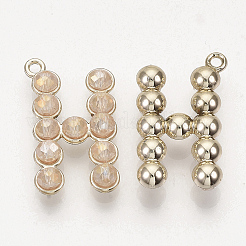 環境に優しい合金ペンダント  ガラスビーズ  文字h  ライトゴールド  リネン  27x16x6mm  穴：1.8mm&nbsp;PALLOY-R110-22C