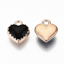 合金エナメルチャーム  カドミウムフリー＆鉛フリー  ハート  ライトゴールド  ブラック  8x7.5x2.5mm  穴：1.5mm&nbsp;X1-ENAM-Q033-51-RS