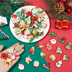 80個 20スタイル クリスマス 不透明樹脂カボション  ジュエリー作りのための  ミックスカラー  混合図形  21~28.5x18~26x6~9mm  4個/スタイル&nbsp;RESI-SC0005-60