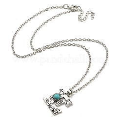 Letter A~Z Antique Silver Plated Alloy with Synthetic Turquoise Pendant Necklaces&nbsp;NJEW-G080-01E