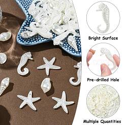 250g 海洋テーマ ABS プラスチック模造真珠ビーズ  混合図形  乳白色  16~36x10.5~30.5x4~10.5mm  穴：1.2~1.6mm  約260個/セット&nbsp;OACR-CJ0002-35