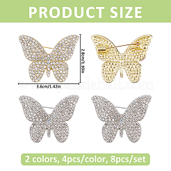 バックパックの服に使える2色の蝶の合金ブローチ8個  アクリルと  プラチナ＆ライトゴールド  28x36mm  4個/カラー&nbsp;JEWB-FH0003-21