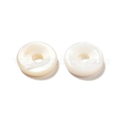 天然淡水シェルビーズ  ドーナツ/円盤  ホワイト  10x2mm  穴：3mm&nbsp;SHEL-G014-02B
