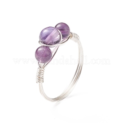 Natural & Synthetic Gemstone Round Beaded Finger Ring&nbsp;RJEW-JR00514