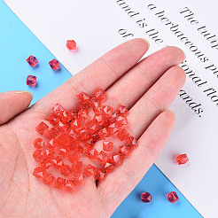 透明なアクリルビーズ  多面カット  正方形  レッド  5.5x5.5x5.5mm  穴：1.8mm  約1022個/114g&nbsp;LS-MACR-S373-112A-B01