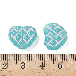 半透明の樹脂ワッフルビーズ  ホログラフィックビーズ  タータンチェックのハート  エナメル  グリーン  13x15.5x7mm  穴：2mm&nbsp;RESI-D312-01B-01