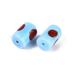 手作りランプワークビーズ  ドットのある列  ライトスカイブルー  15~16x10~11mm  穴：1.5~2mm&nbsp;LAMP-N040-03B