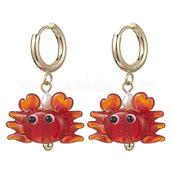 Crab Handmade Lampwork Hoop Earrings&nbsp;EJEW-JE06918