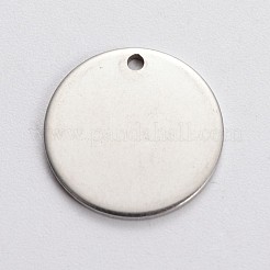 変色しにくいフラットラウンド201ステンレススチール製刻印入りブランクタグペンダント  DIYのジュエリー作成と製作用  ステンレス鋼色  15x1mm  穴：1mm&nbsp;LS-STAS-L166-04