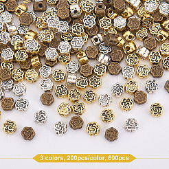 チベット風合金ビーズ  鉛フリー＆カドミウムフリー  花  ミックスカラー  4.5x3mm  穴：1mm  3色  200個/カラー  600pc&nbsp;TIBEB-FH0001-07-RS