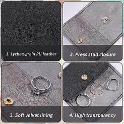 スナップボタン付きPVCポーチ付きPUレザー6個  ジュエリー収納用品  正方形  ブラック  9.5x9.5x0.2cm&nbsp;ABAG-WH0072-036A
